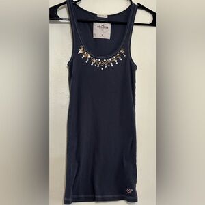 Hollister California Embellished Ribbed Tank Top Gray SoCal Stretch Women’s M